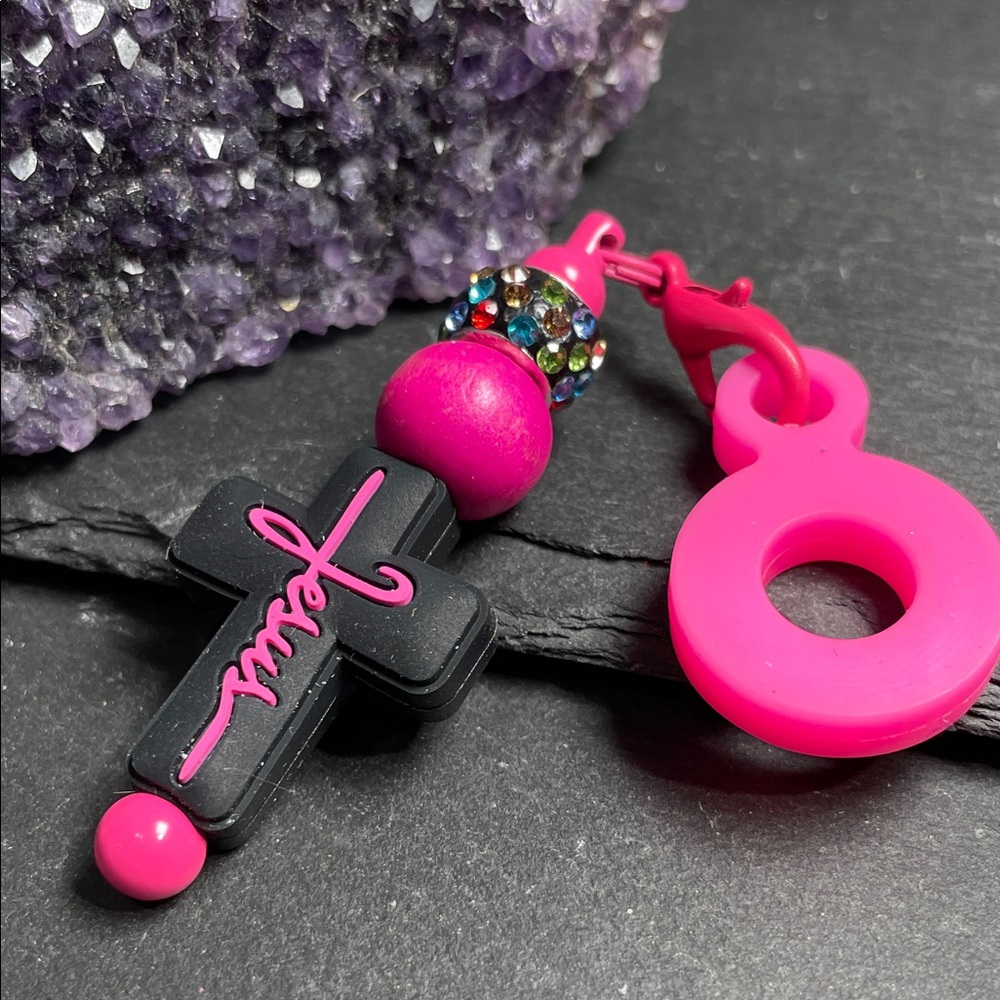 Pink & Black Cross STRAW Bling Charm
For Large Straws